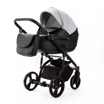 Коляска Adamex Lanti Deluxe 2 в 1, LN-SD107, св.сер.кожа + черн. кожа