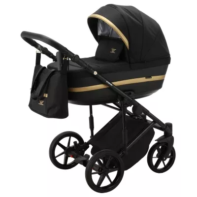 Коляска Adamex Rimini Tip 2 в 1, RI1, черный+черн.кожа+золото отделка