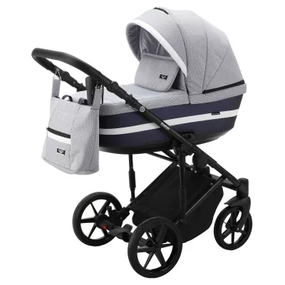 Коляска Adamex Rimini Lux 2 в 1, RI27 , голуб.жаккард+син.перл.кожа+бел.отделка